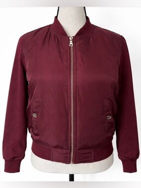 Forever 21 Burgundy Bomber Jacket Zip Up Streetwear Casual Women Small Y2K